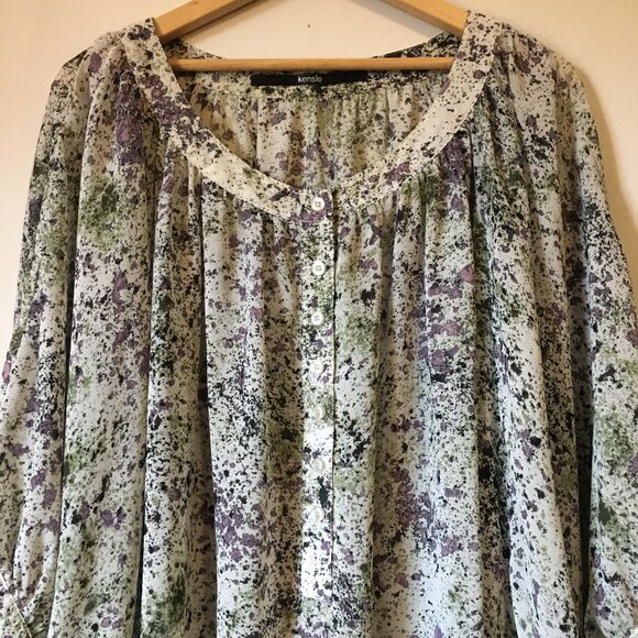 Kensie Abstract Paint Splatter Dolman Sleeve Blouse - Picture 3 of 15